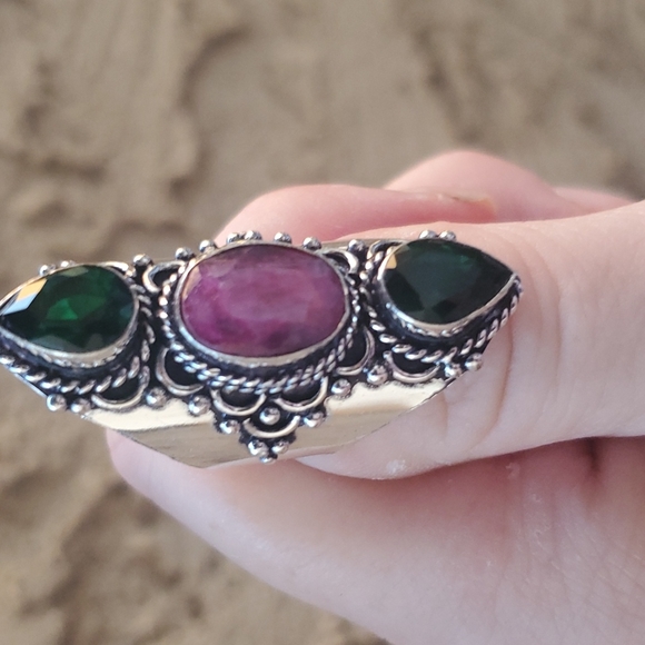 New Kashmir Ruby & Diopside 925 Silver Statement Ring. - Picture 9 of 10
